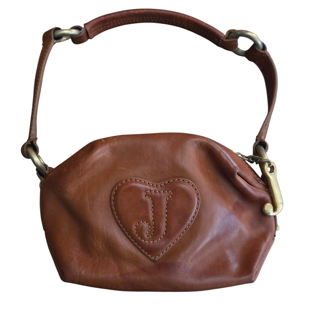 Juicy Couture Vintage y2k Brown Leather Heart Shoulder Mini Baguette Baddie Logo